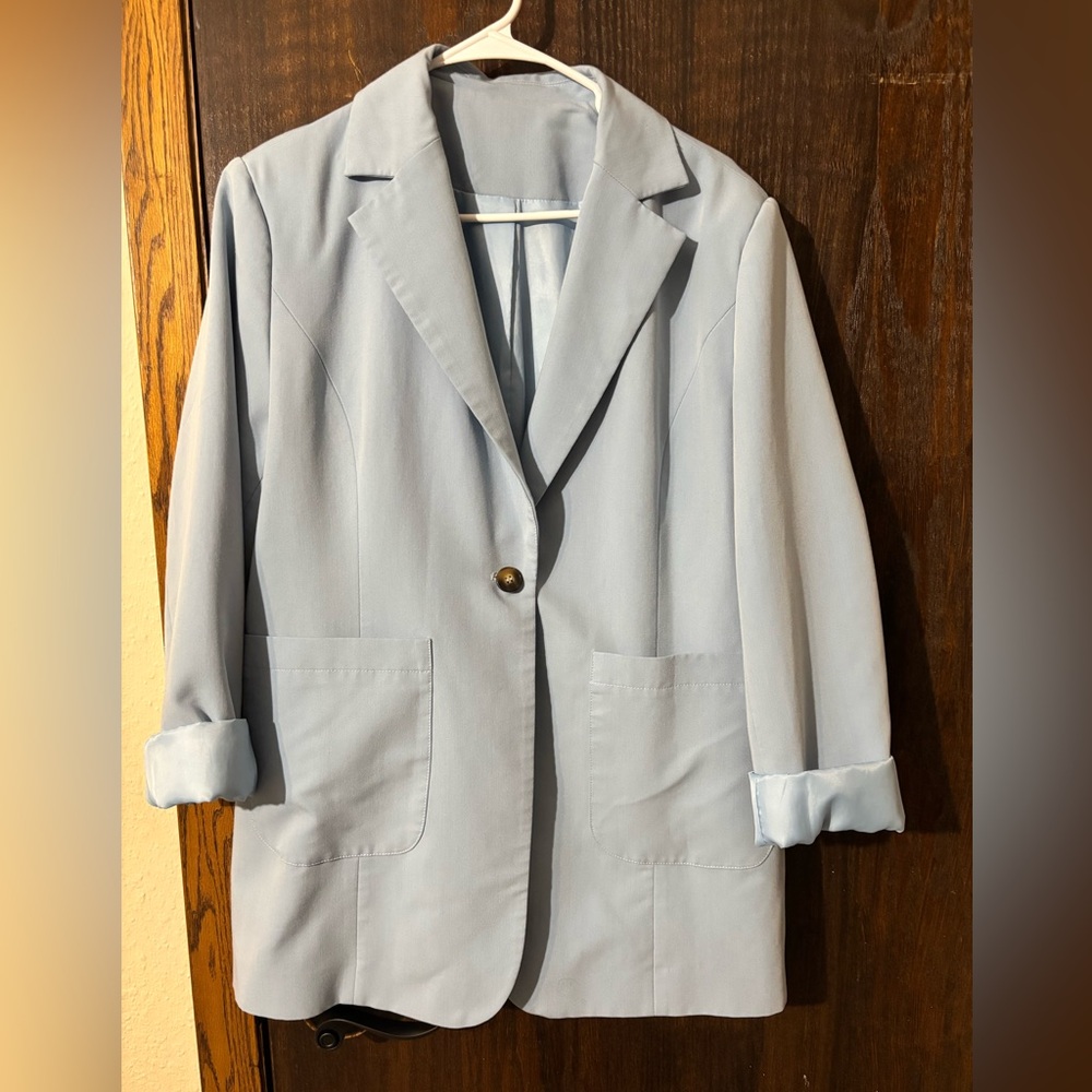 Light Blue Blazer with Single Button - image 1